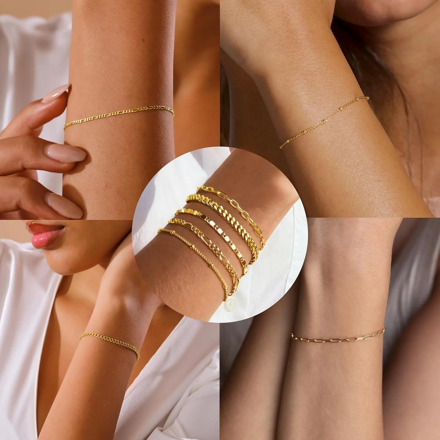 Ensemble de bracelets délicats en or 14 carats
